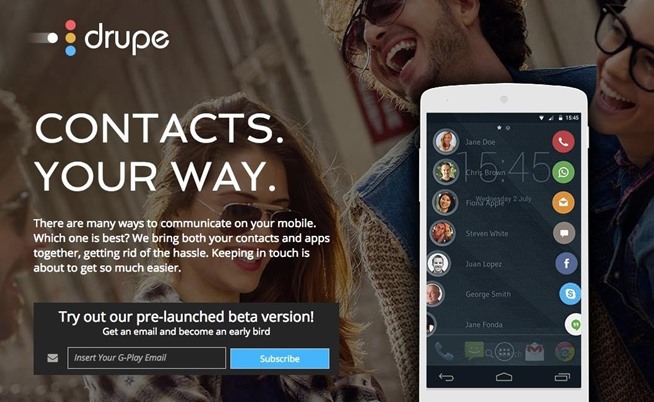 drupe, una app gratuita per sistemi android che permette di interagire con i contatti attraverso un pannello rapido attivabile con uno swype su una specifica area dello schermo